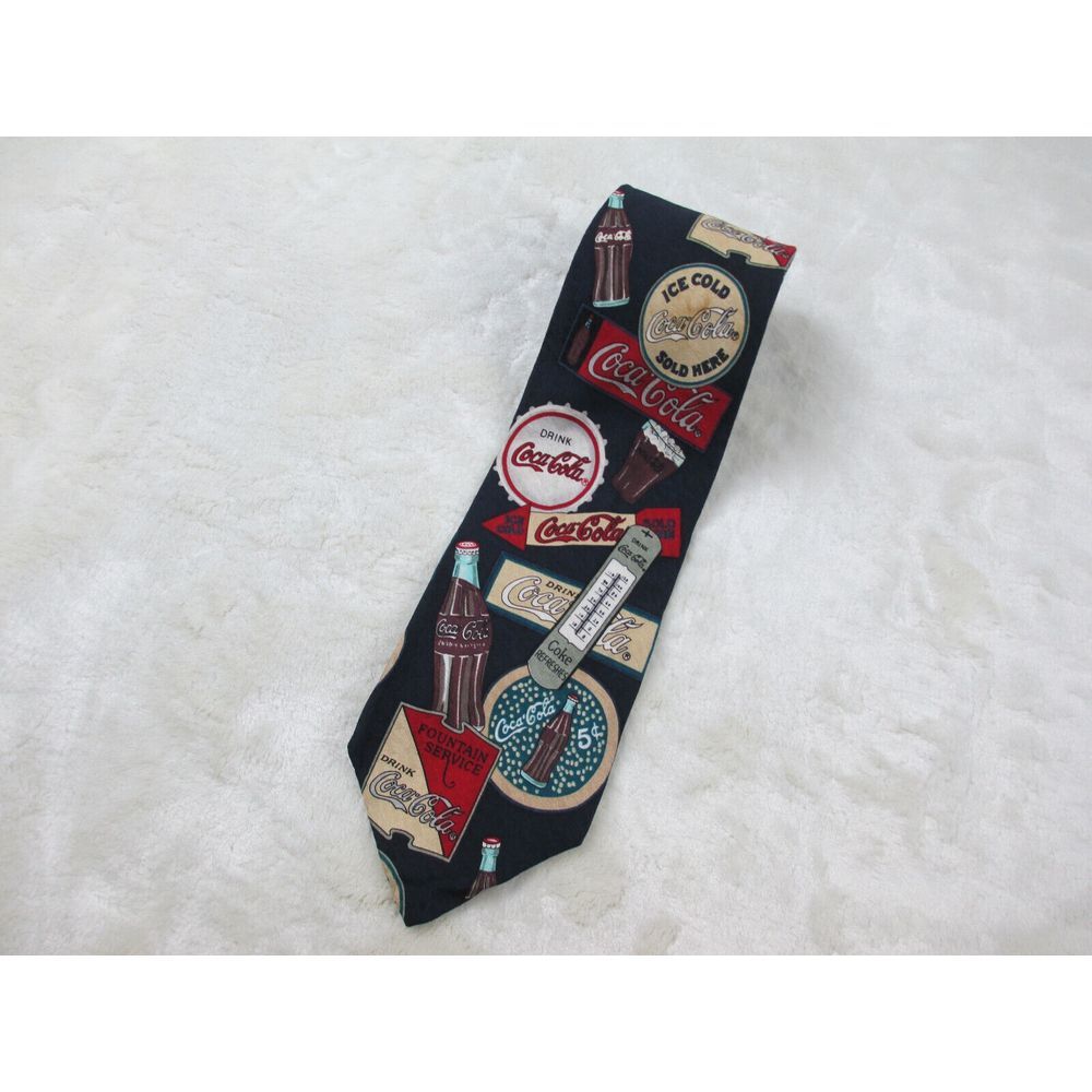 VINTAGE Coca Cola Neck Tie‎ Mens Blue Drink Soda Silk VanHuesen USA Casual